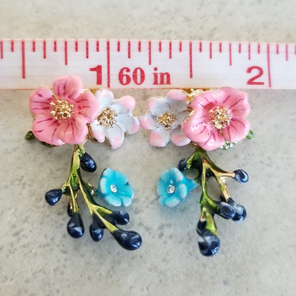 Artisan Cloisonne Flower Drop Earrings - Picture 5 of 6